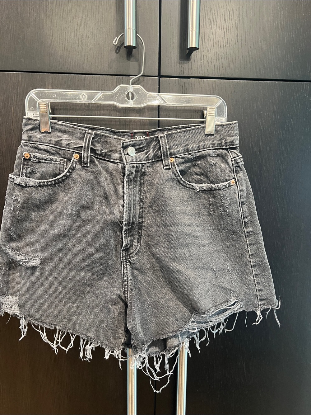 BDG Washed Black High-Rise Distressed Denim Shorts